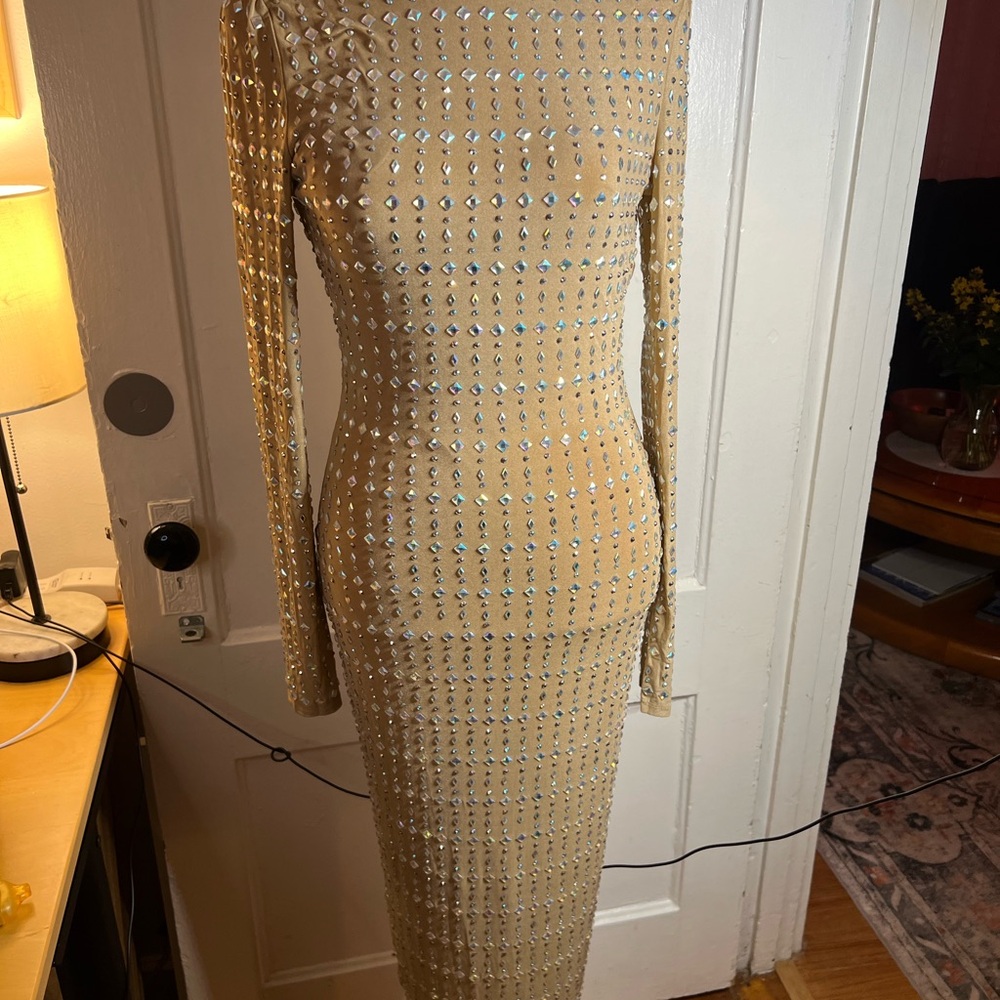 Fashion Nova Gold Long Sleeve Dress